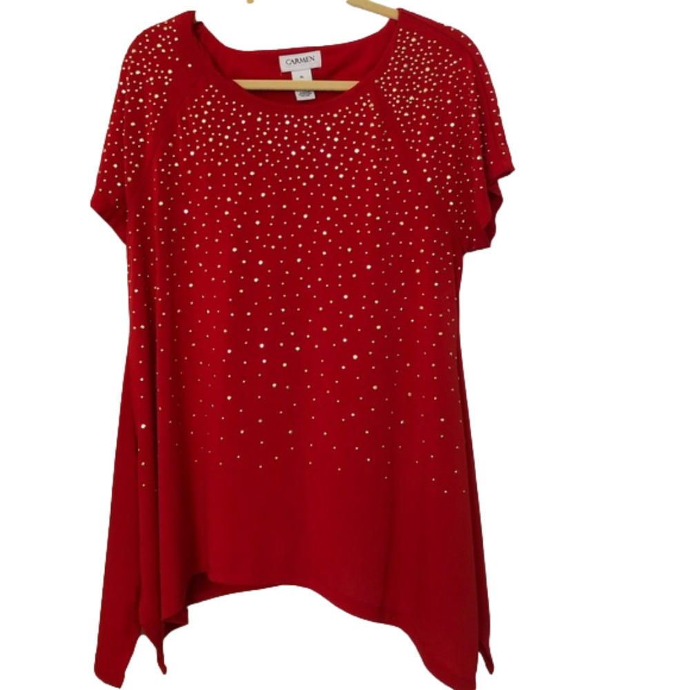 Carmen Marc Valvo Studded Tunic Short Sleeve